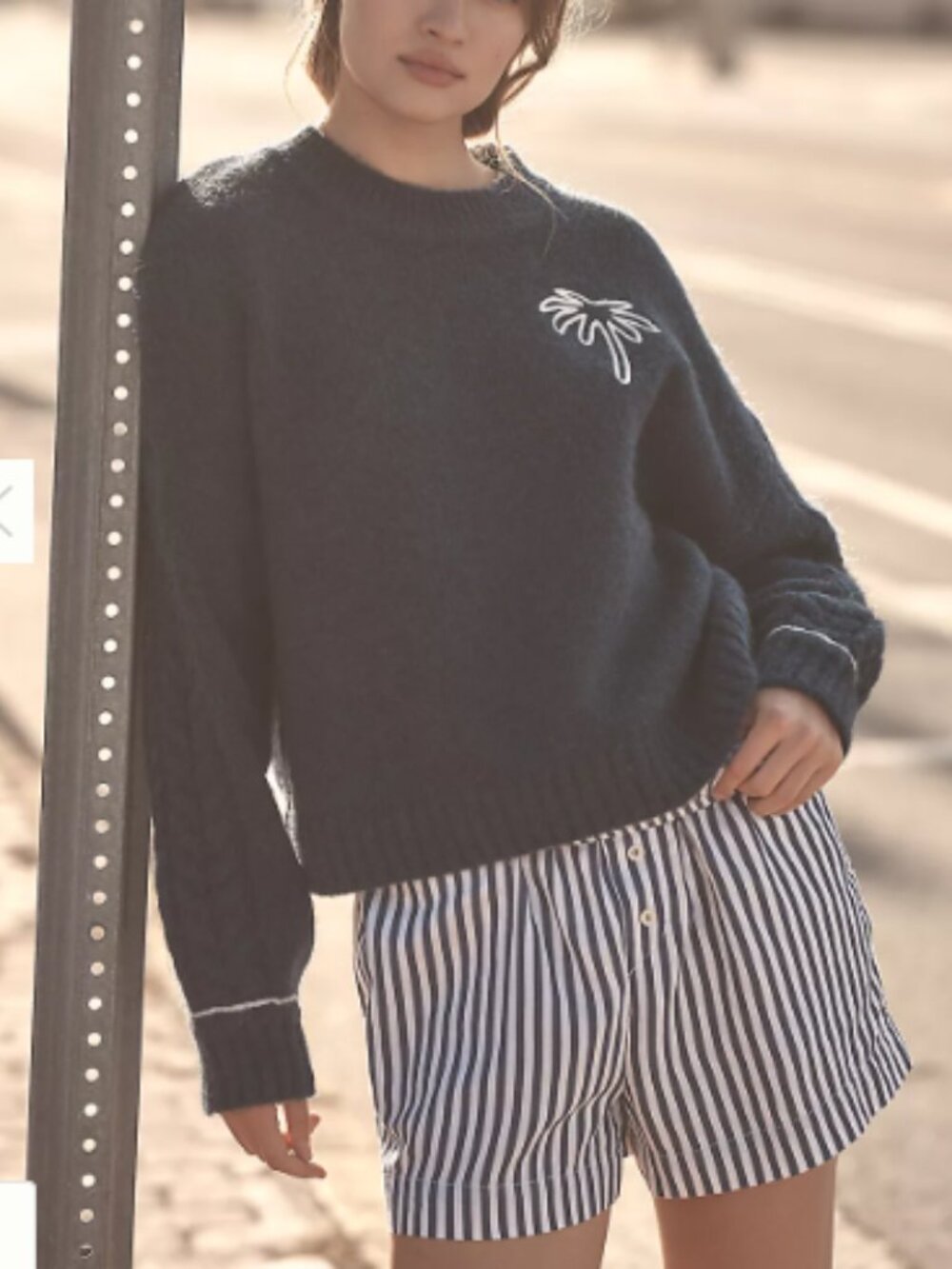 Sundry Palm Tree Embroidered Sweater - Size M - Blue